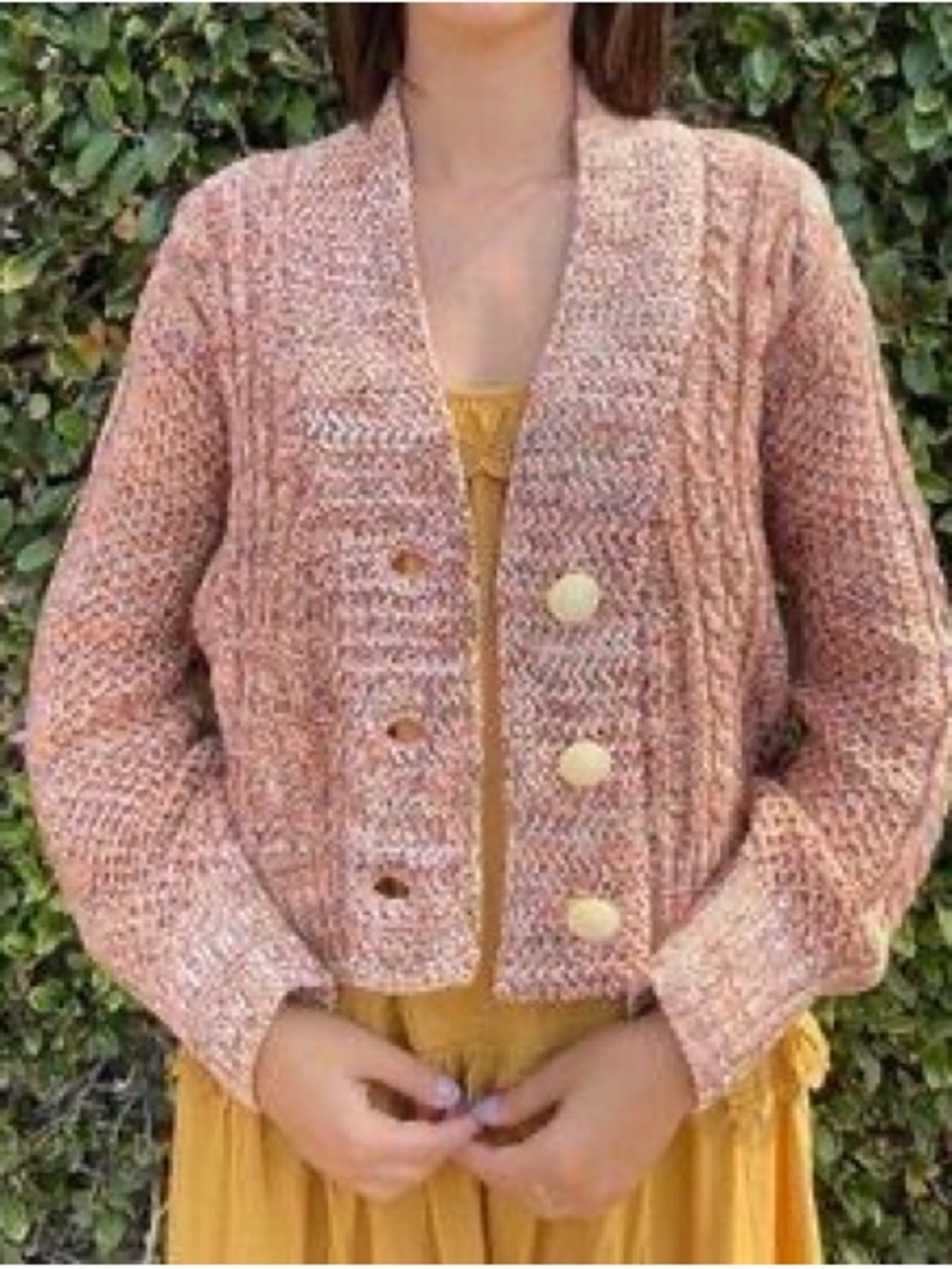 THE GREAT The Cable Montana Cardigan  in Prairie Marle Pink Size 0/XS